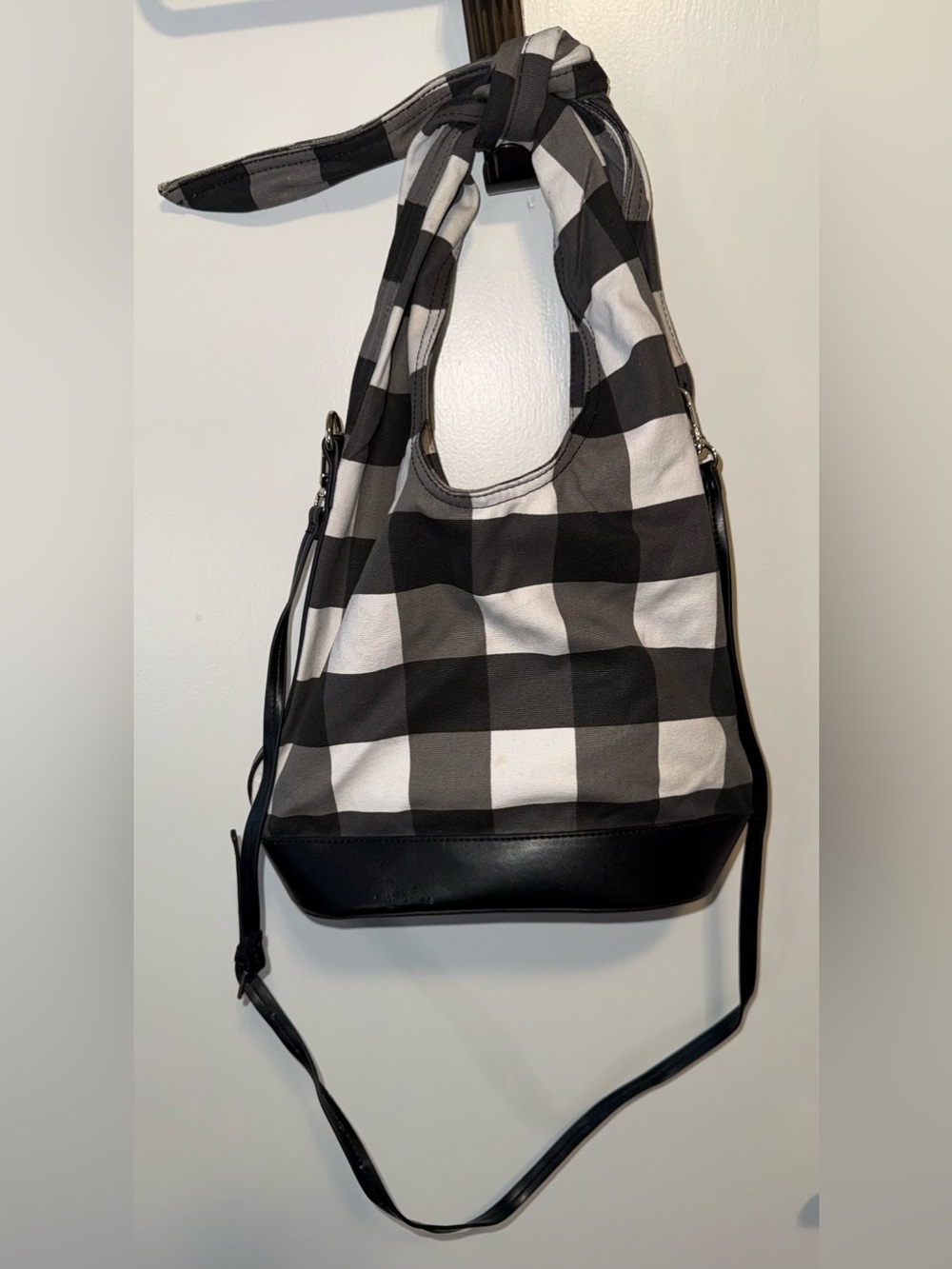 Who What Wear Black & White Check Shoulder Hobo Bag